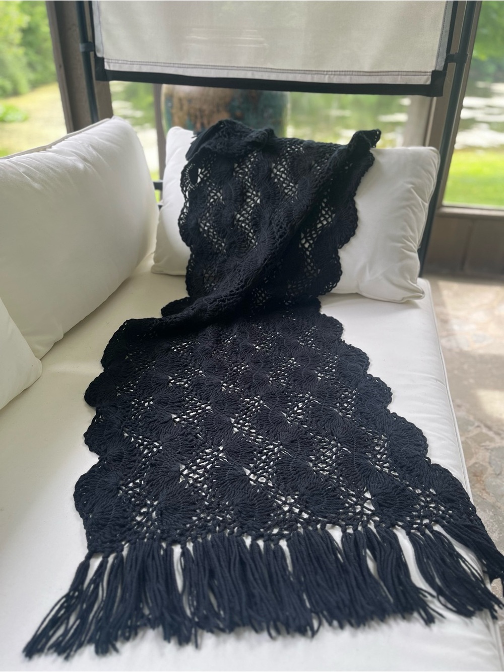 Hand-Crocheted Black Fringe Throw - Home Accents Decor